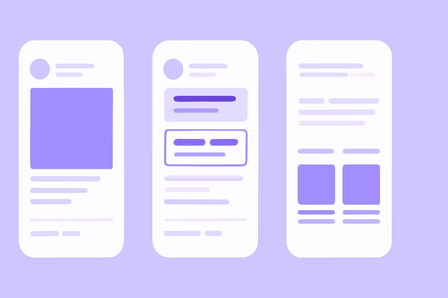 Illustration showing three types of native ads: in-feed social media ads, search & promoted listings, and content recommendations displayed on mobile devices with explanatory text below